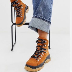 Monki high-top hiking sneakers in brown